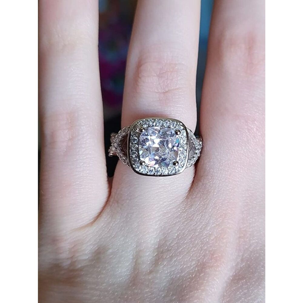 White Platinum Plated with AAA White Diamond Cubic Zirconia Princess Cut Ring - Picture 7 of 9